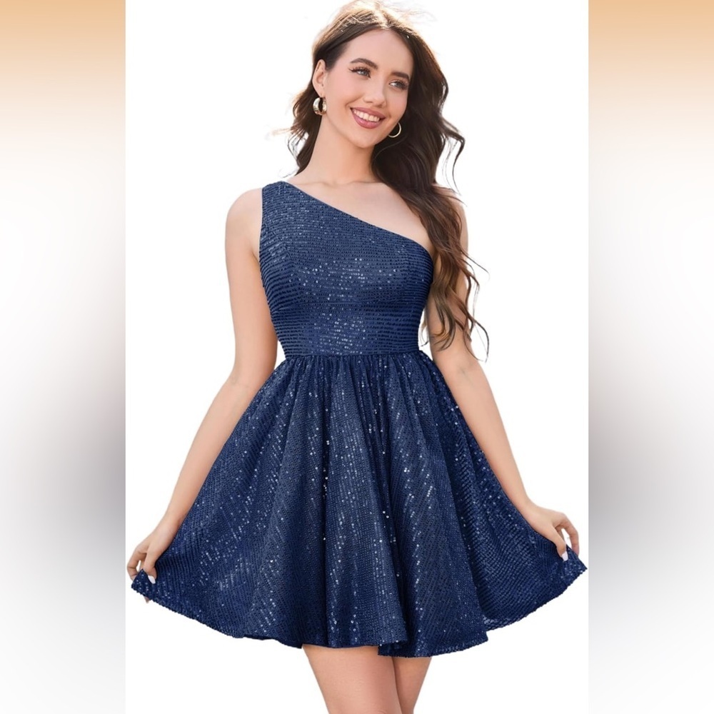 MIQILADUNA Sparkly Sequin One Shoulder Short Homecoming Dress Teens  405/DC-5